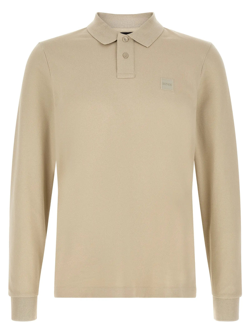 Polo beige hugo boss en coton avec tricot texturé subtil col et poignets côtelés logo carré sur la poitrine
