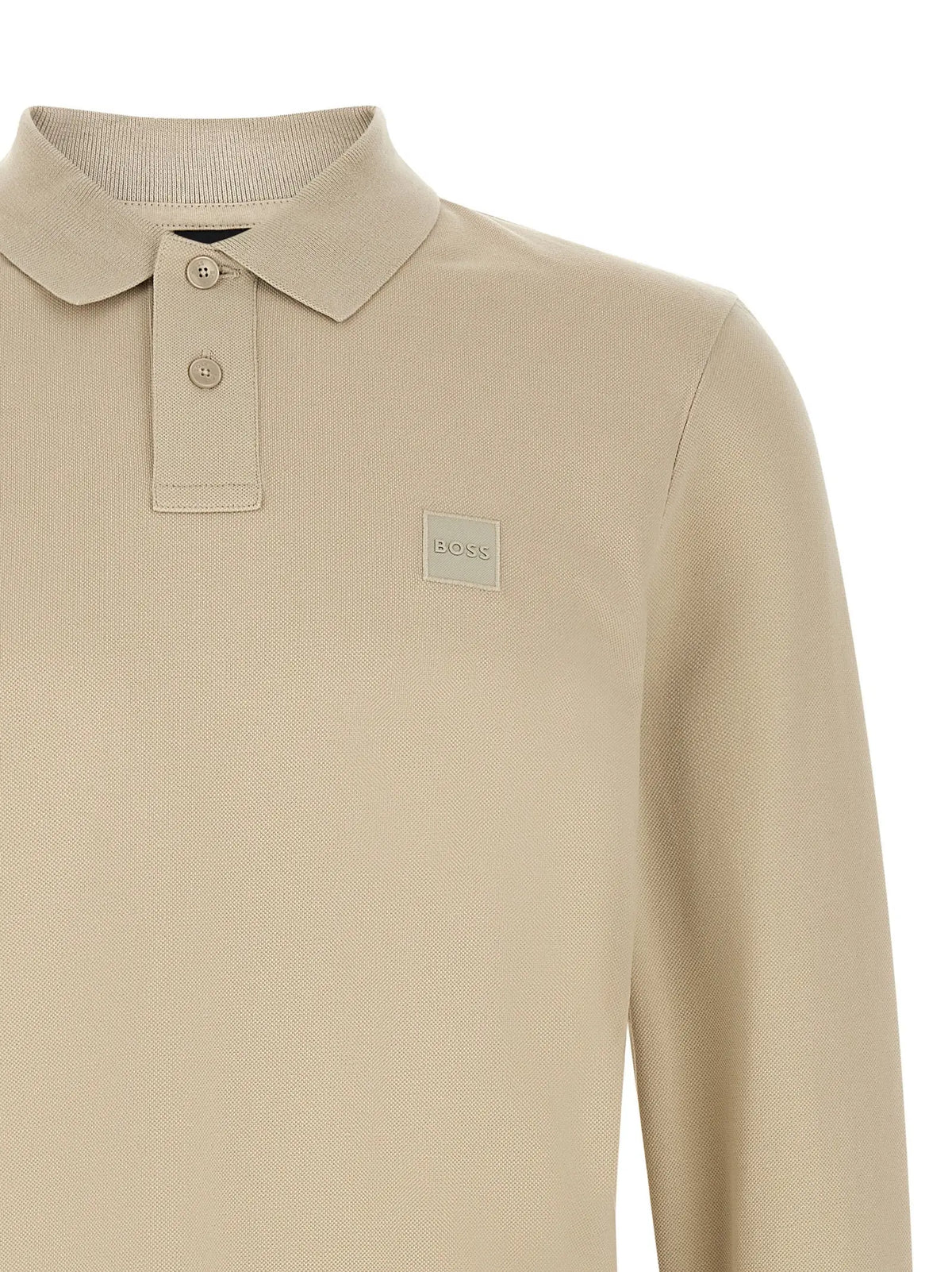 Polo beige texturé hugo boss en coton avec patch logo tissé subtil sur la poitrine