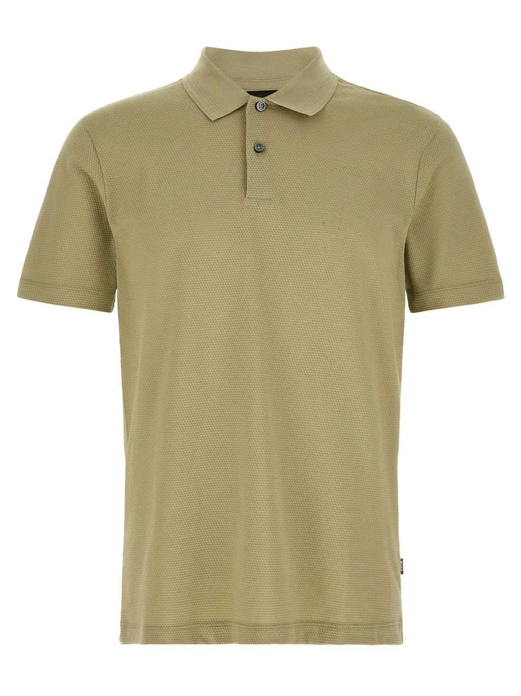 Hugo Boss beige polo en coton pour homme avec col classique et patte de boutonnage deux boutons texturé vert olive