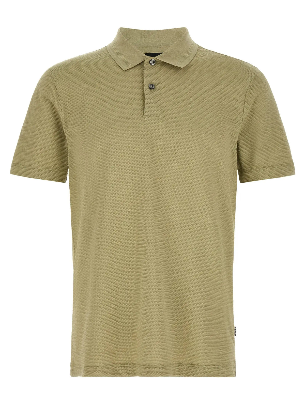 Hugo Boss beige polo en coton pour homme avec col classique et patte de boutonnage deux boutons texturé vert olive