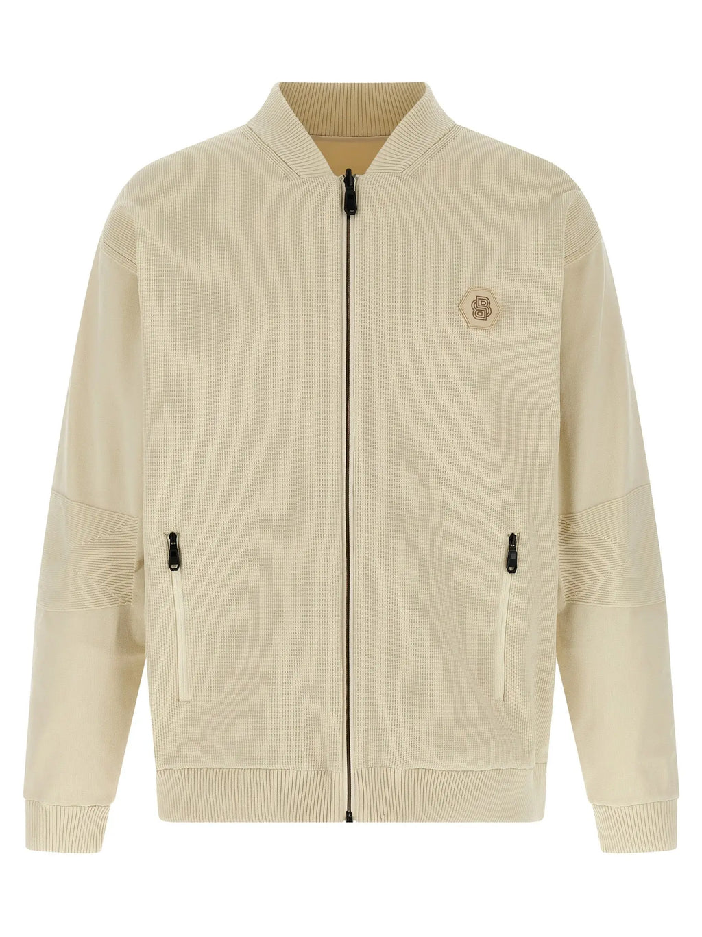 Veste bomber beige en velours côtelé hugo boss en polyamide avec poignets et taille côtelés zipper noir et logo hexagonal