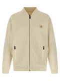 Veste bomber beige en velours côtelé hugo boss en polyamide avec poignets et taille côtelés zipper noir et logo hexagonal