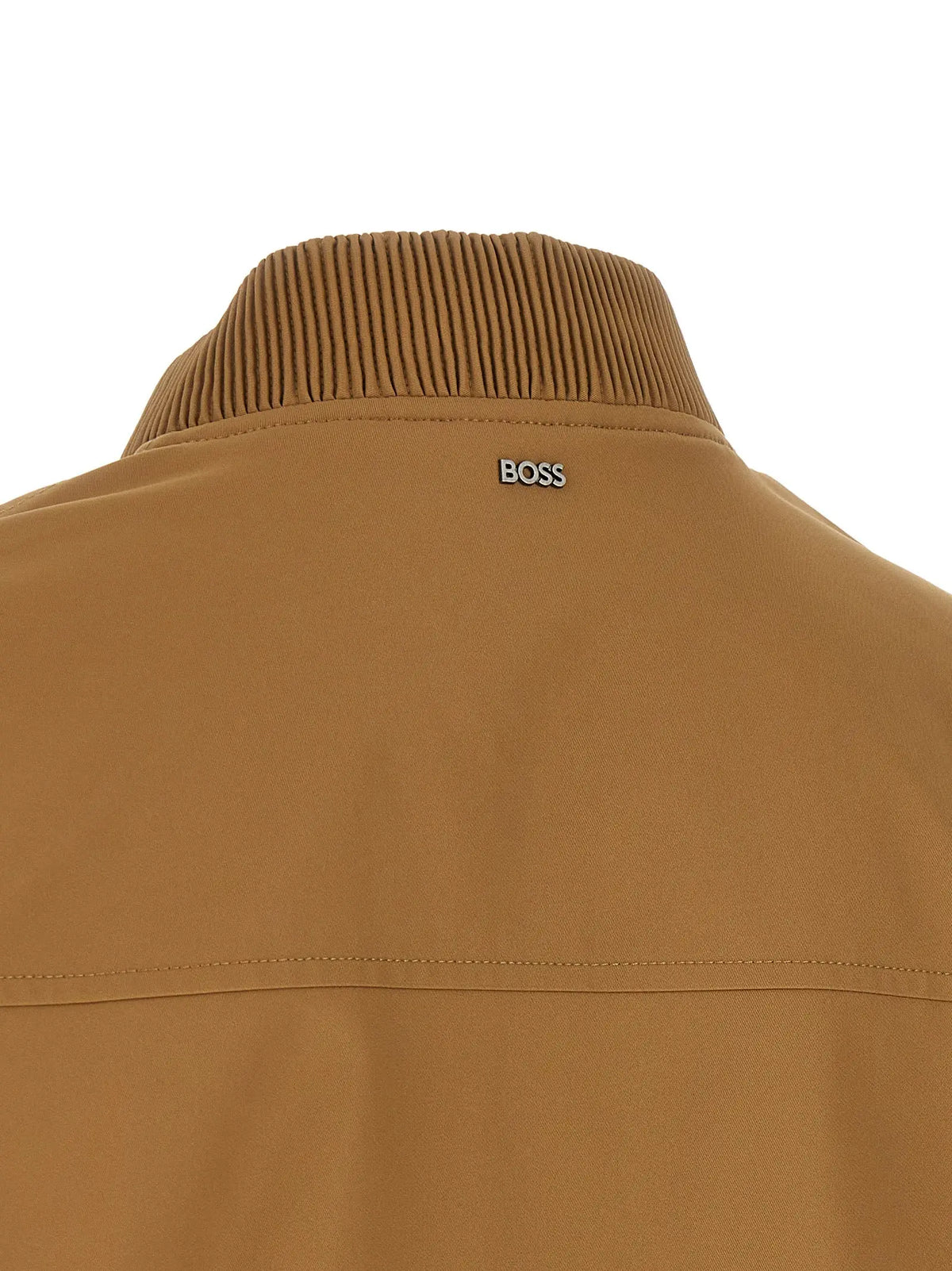 Col bomber beige en polyester hugo boss avec col en velours côtelé camel et patch logo argent boss au col