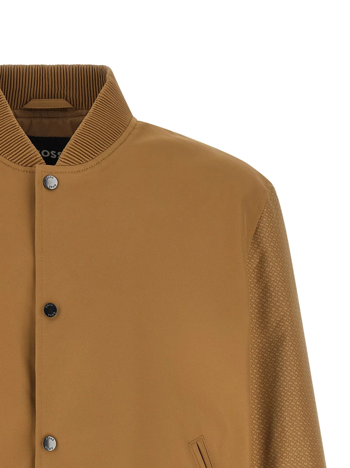 Veste bomber beige hugo boss en polyester avec col côtelé et panneaux texturés sur les manches