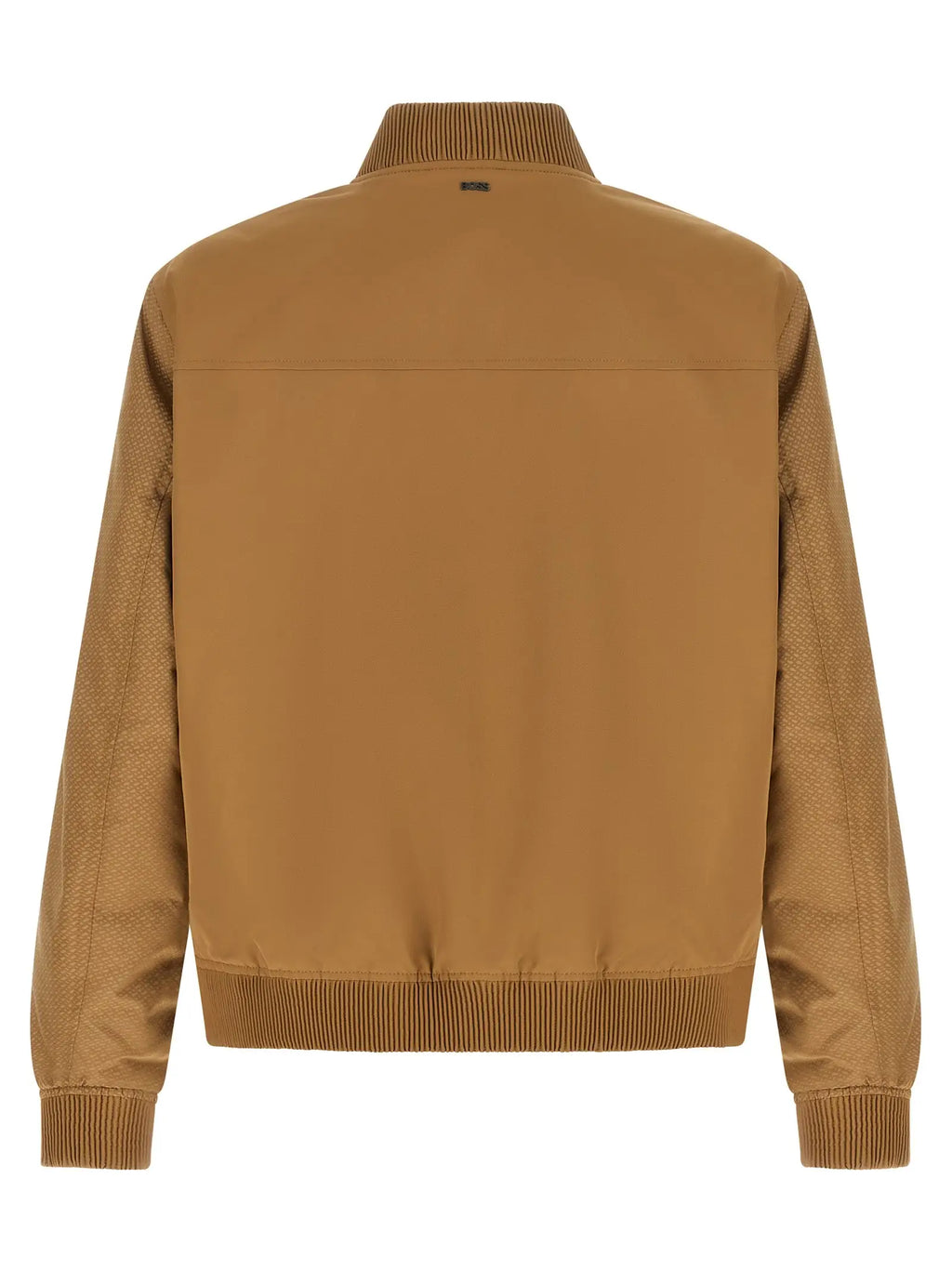 Veste bomber beige hugo boss en polyester avec col, poignets et ourlet en maille côtelée et manches texturées contrastées