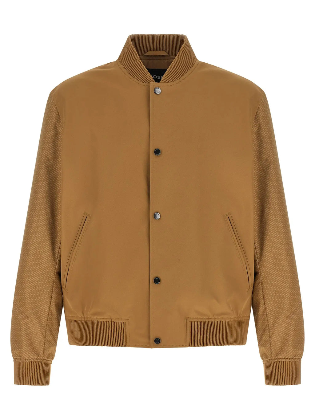 Hugo boss beige bomber en polyester avec manches texturées contrastantes col poignets et taille côtelés boutons noirs