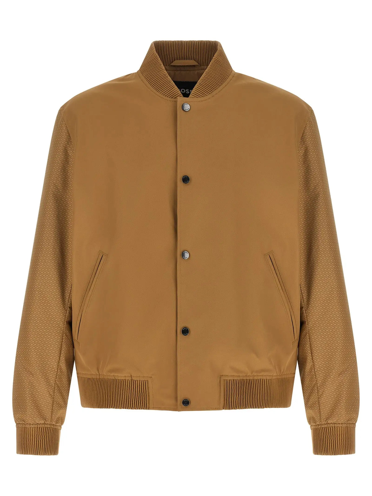 Hugo boss beige bomber en polyester avec manches texturées contrastantes col poignets et taille côtelés boutons noirs