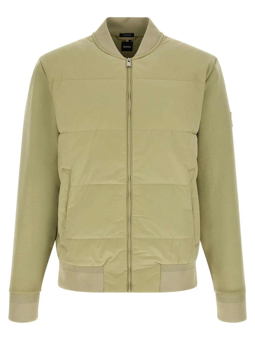 Veste bomber matelassée vert olive clair avec fermeture éclair centrale et poches avant hugo boss bicolor coton