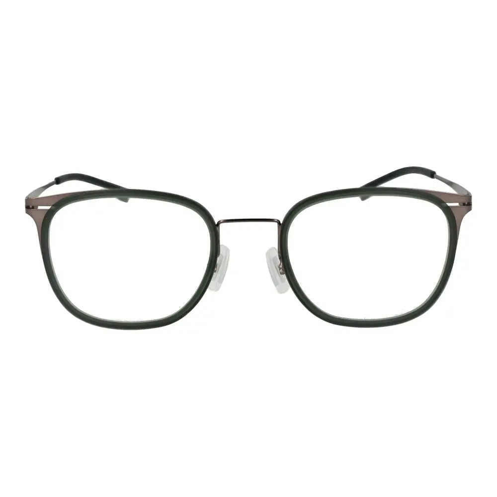 Lunettes hugo boss bicolor en acier inoxydable vert foncé à monture rectangulaire avec pont et branches métalliques élégants