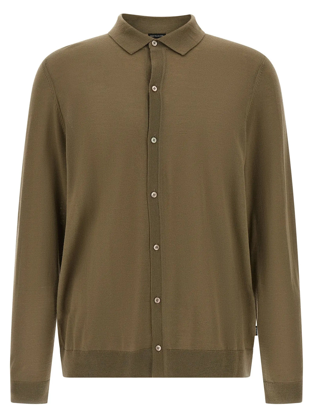 Chemise polo hugo boss en laine vierge bicolore olive avec col classique boutons et poignets côtelés