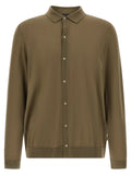 Chemise polo hugo boss en laine vierge bicolore olive avec col classique boutons et poignets côtelés