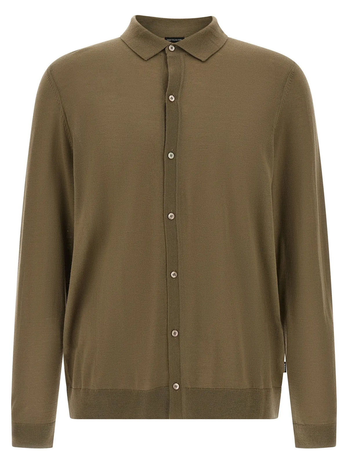 Chemise polo hugo boss en laine vierge bicolore olive avec col classique boutons et poignets côtelés
