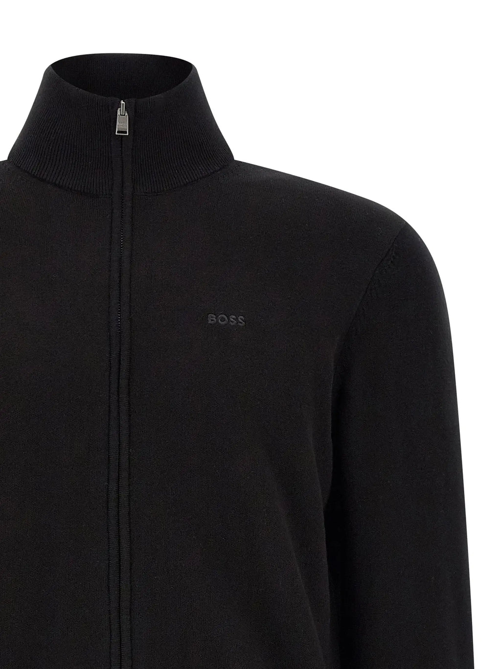 Cardigan en coton noir hugo boss avec fermeture éclair, col côtelé et logo subtil sur la poitrine