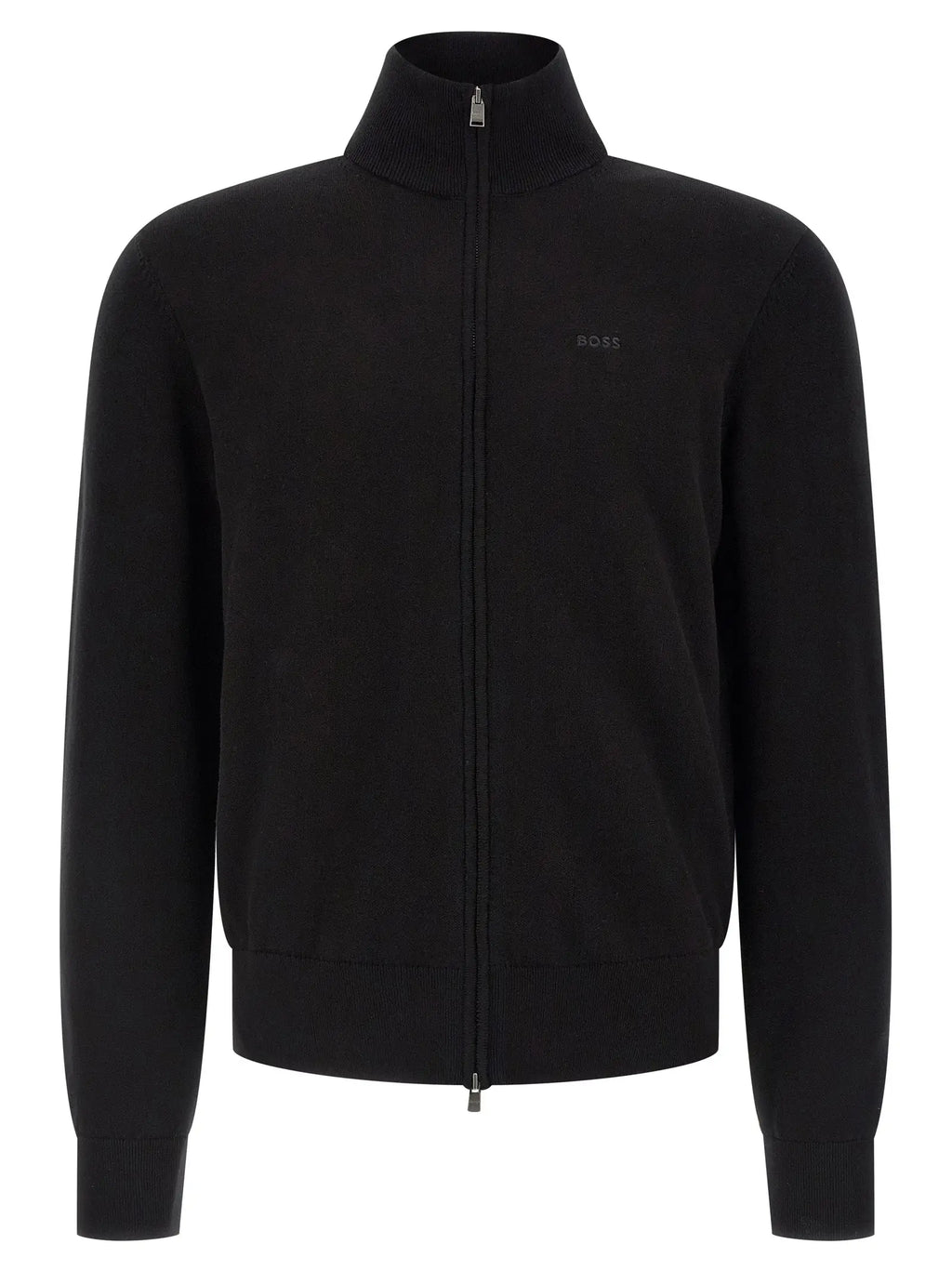 Cardigan noir hugo boss en coton avec fermeture éclair et col et poignets côtelés