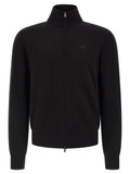 Cardigan noir hugo boss en coton avec fermeture éclair et col et poignets côtelés