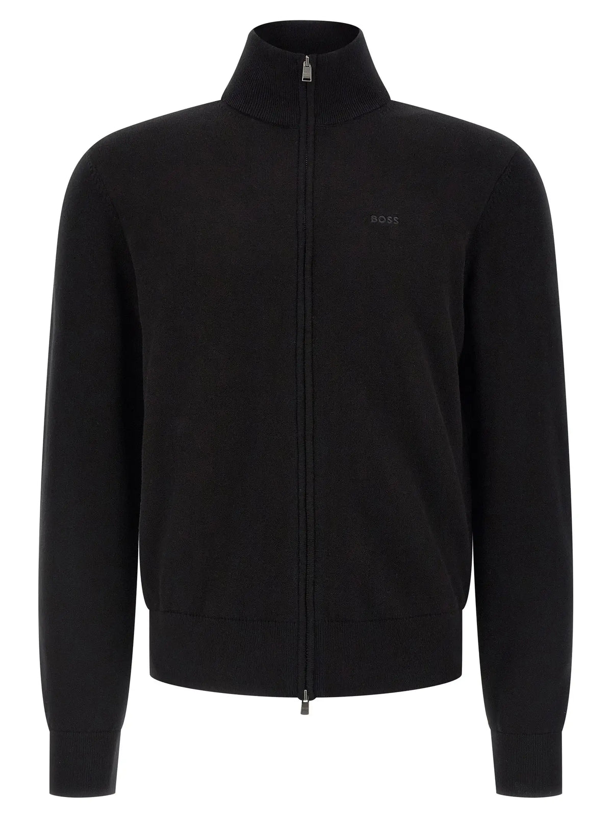 Cardigan noir hugo boss en coton avec fermeture éclair et col et poignets côtelés