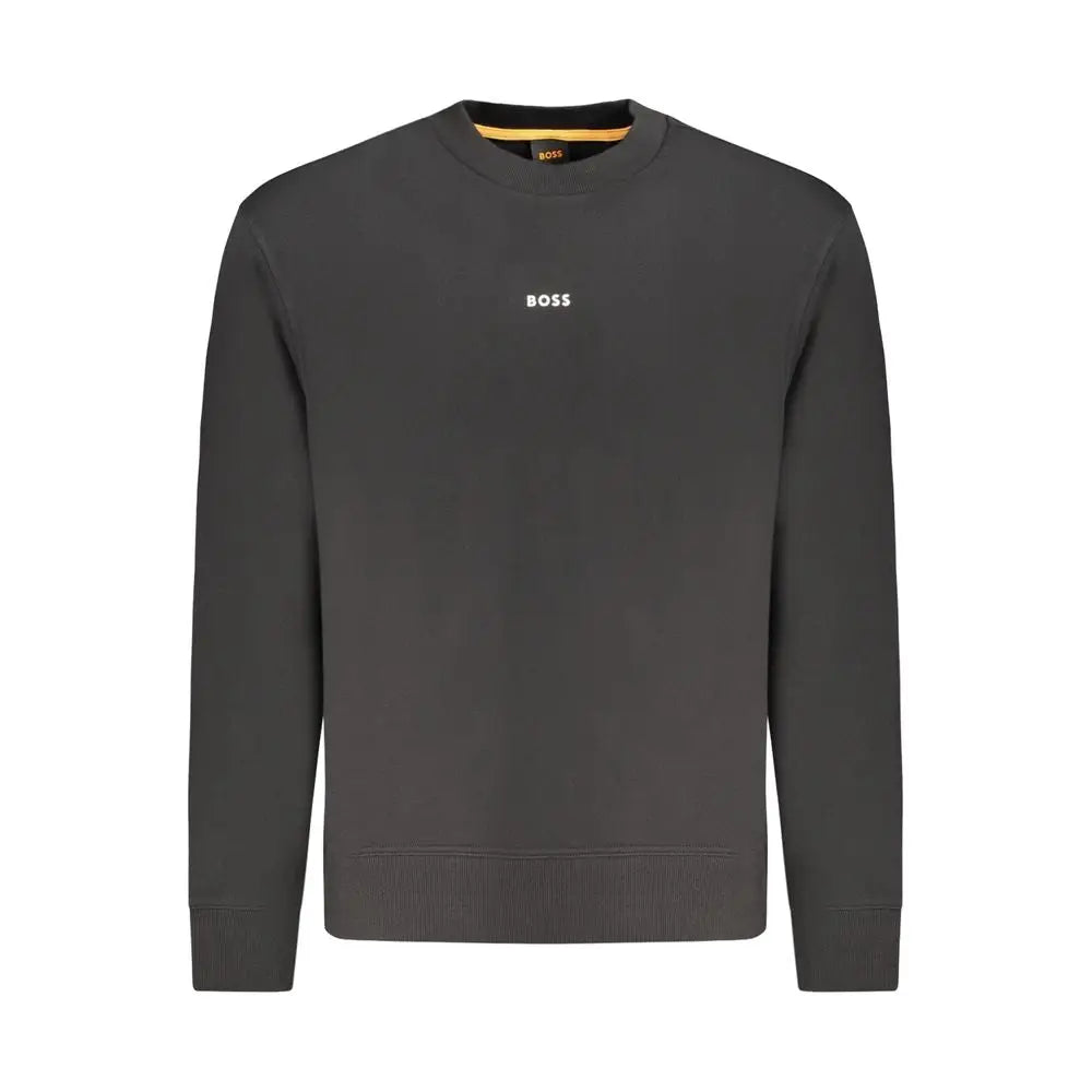 Sweatshirt homme hugo boss noir en coton avec logo boss blanc subtil et doublure jaune contrastante col rond
