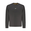 Sweatshirt homme hugo boss noir en coton avec logo boss blanc subtil et doublure jaune contrastante col rond