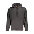Hugo Boss black cotton men’s hoodie with dark gray fabric, subtle white boss logo, and yellow hood lining