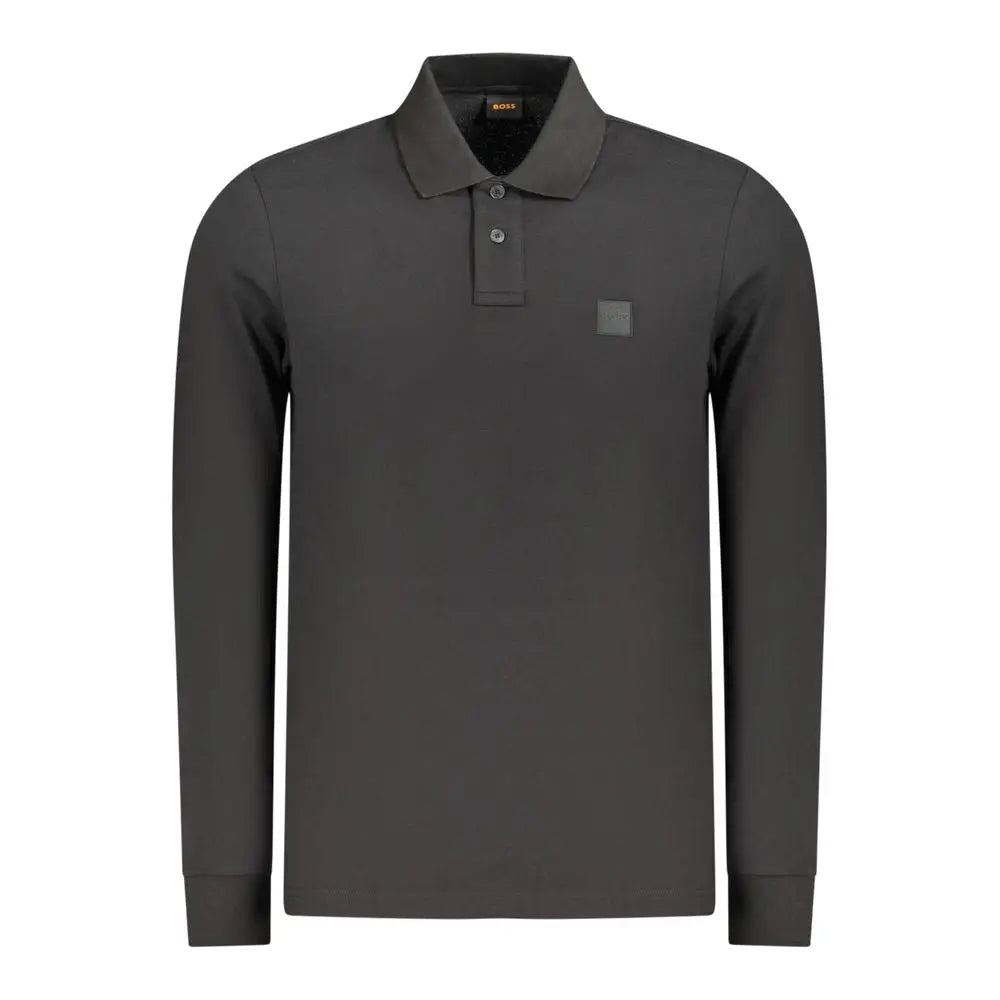 Polo homme hugo boss noir en coton avec manches longues et écusson carré subtil sur la poitrine