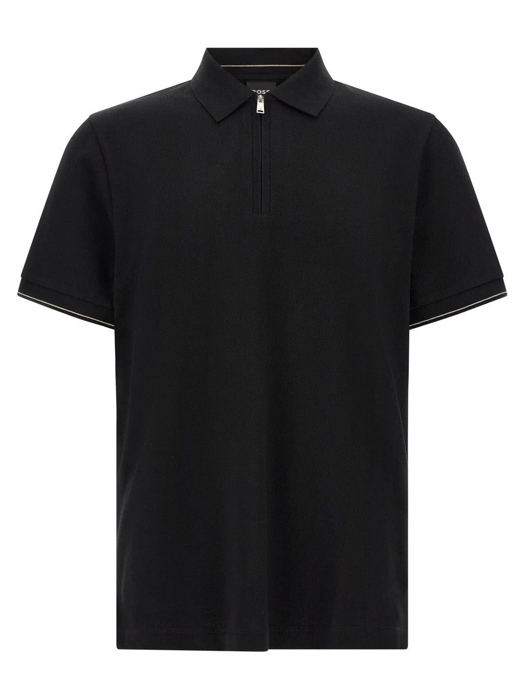 Polo noir hugo boss en coton avec fermeture éclair et finitions blanches discrètes au col et aux manches