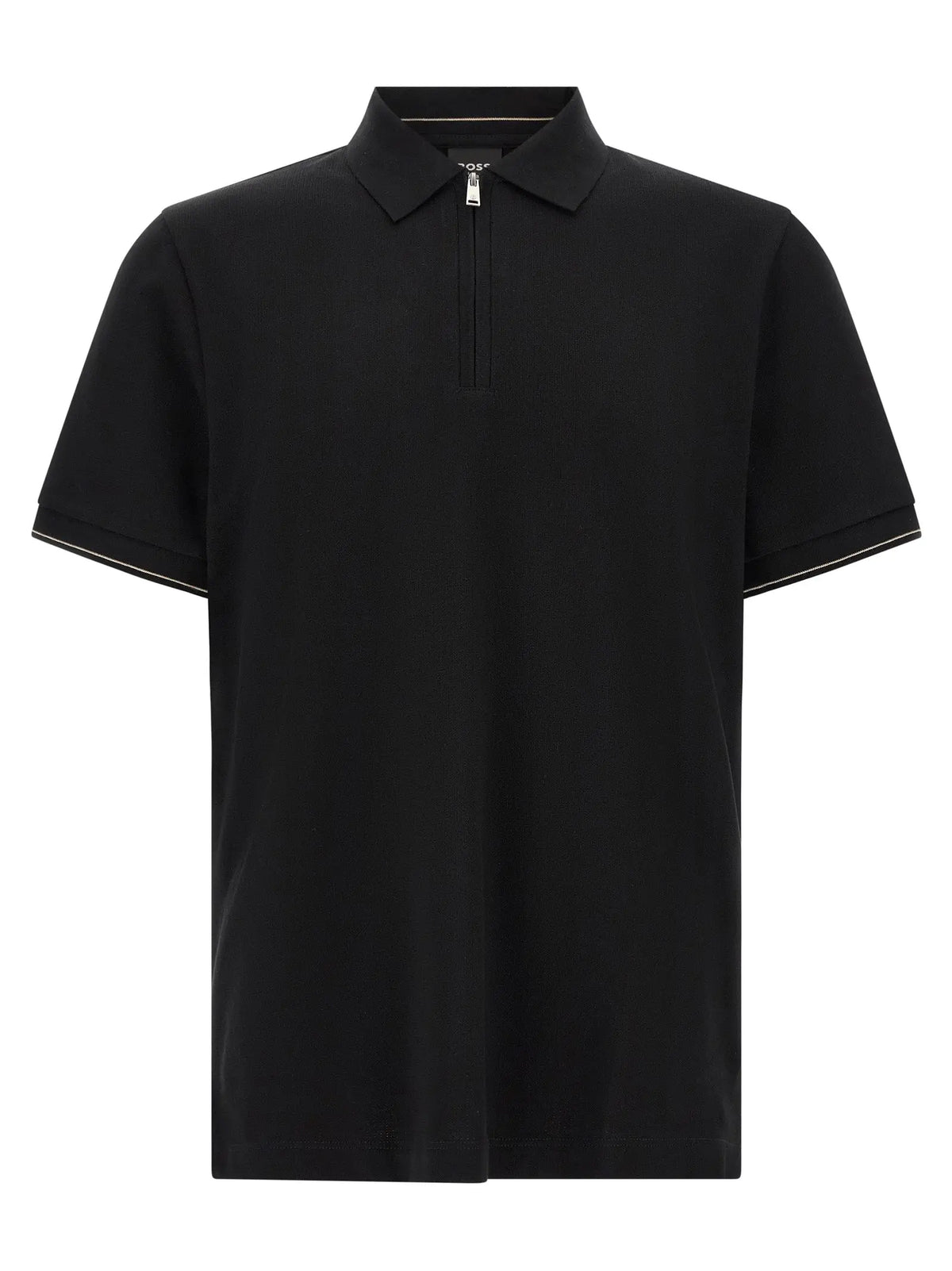 Polo noir hugo boss en coton avec fermeture éclair et finitions blanches discrètes au col et aux manches