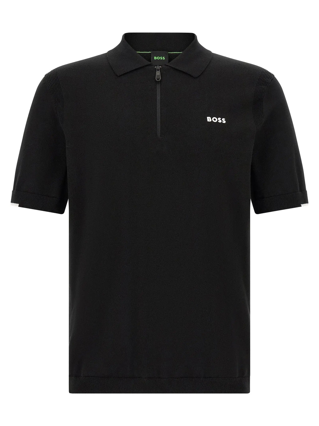 Polo hugo boss noir en coton avec col demi-zip et tissu texturé subtil