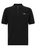 Polo hugo boss noir en coton avec col demi-zip et tissu texturé subtil