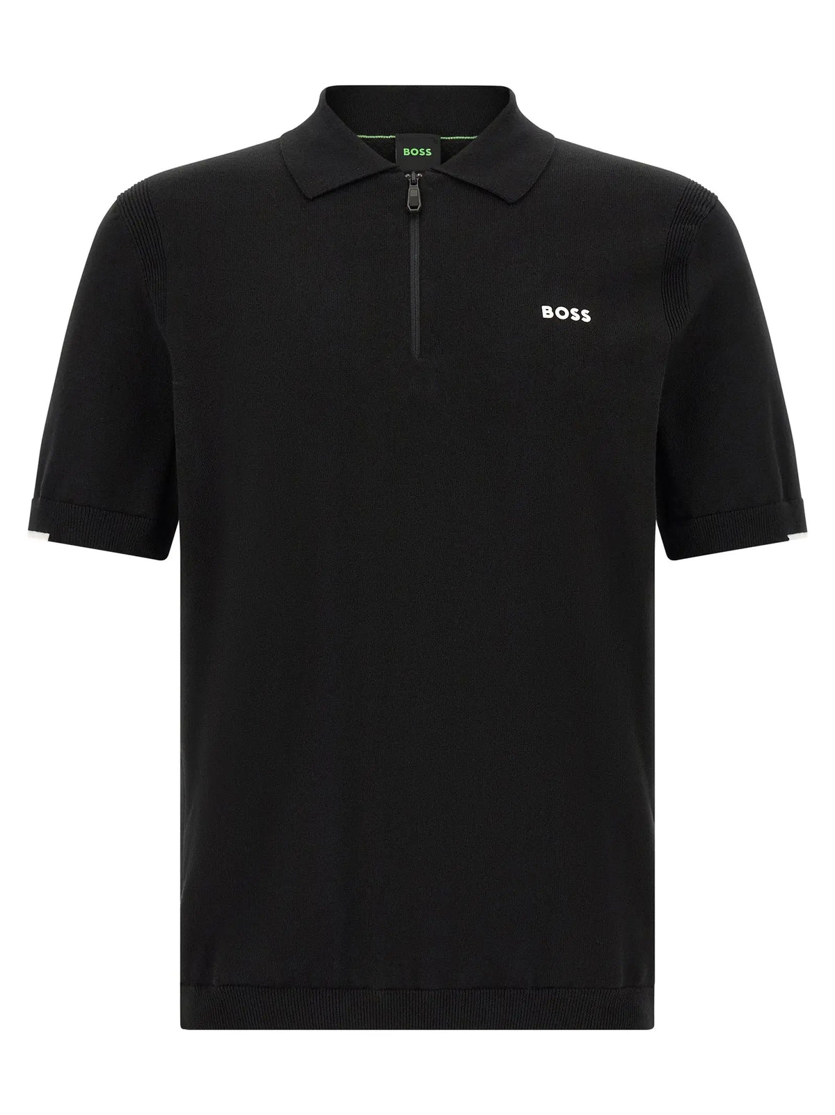 Polo hugo boss noir en coton avec col demi-zip et tissu texturé subtil