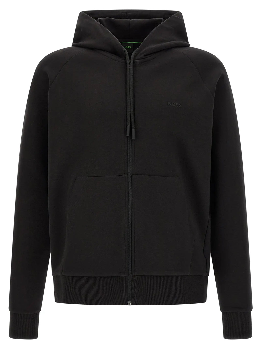 Sweatshirt hugo boss noir en coton à fermeture éclair avec poignets et ourlet côtelés et logo brodé subtil au chest
