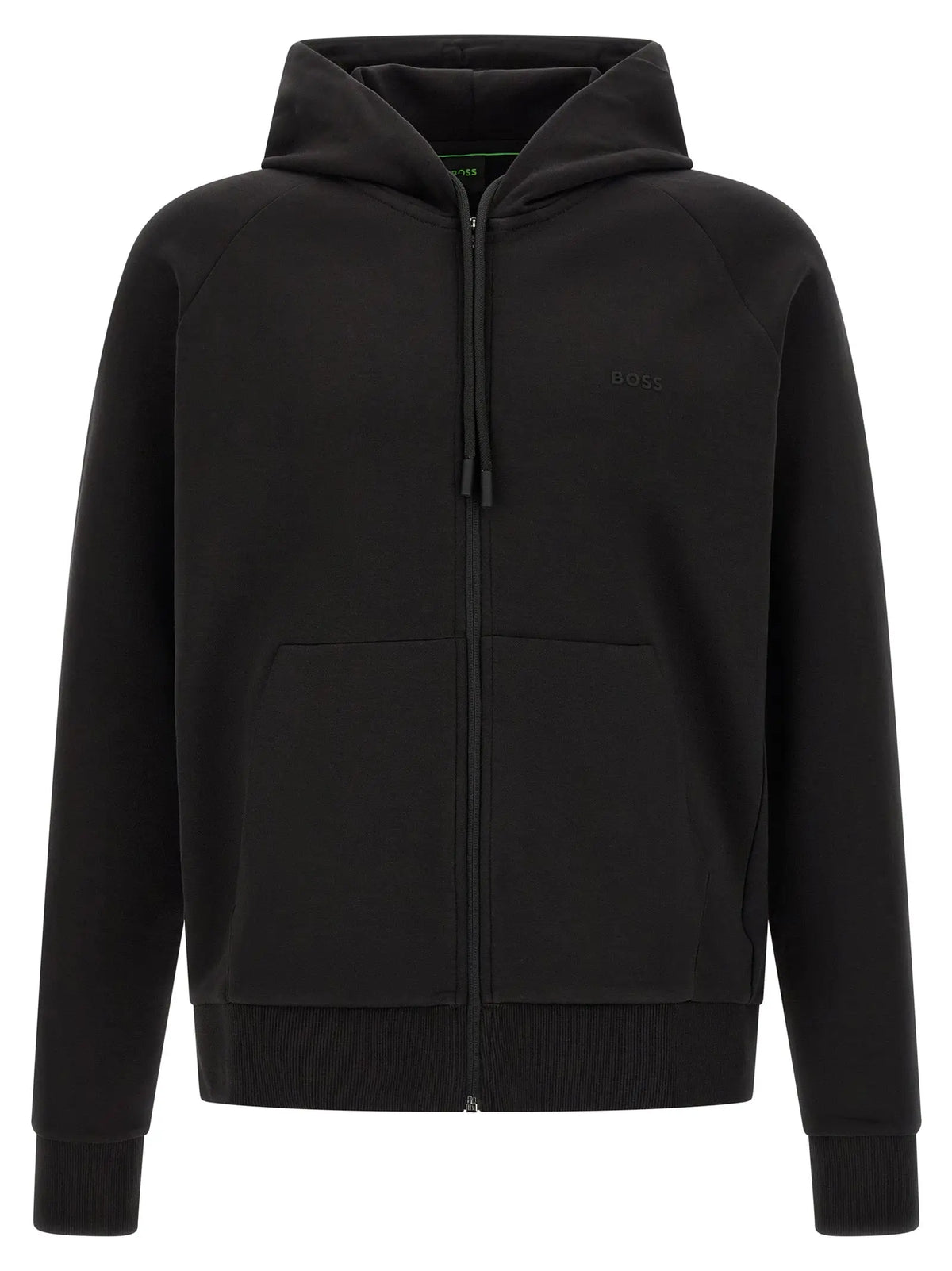Sweatshirt hugo boss noir en coton à fermeture éclair avec poignets et ourlet côtelés et logo brodé subtil au chest