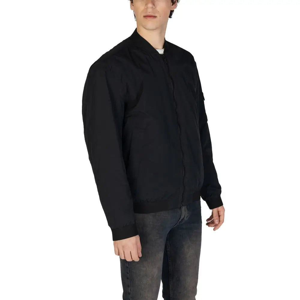 Veste bomber noire hugo boss en polyamide avec poignets et col côtelés