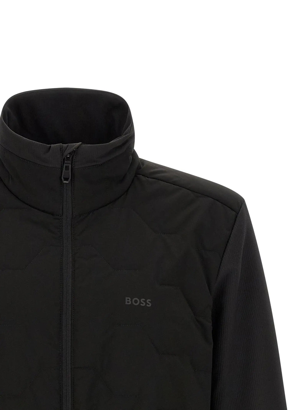 Veste zippée noire hugo boss en coque polyamide avec design moderne et logo discret sur la poitrine