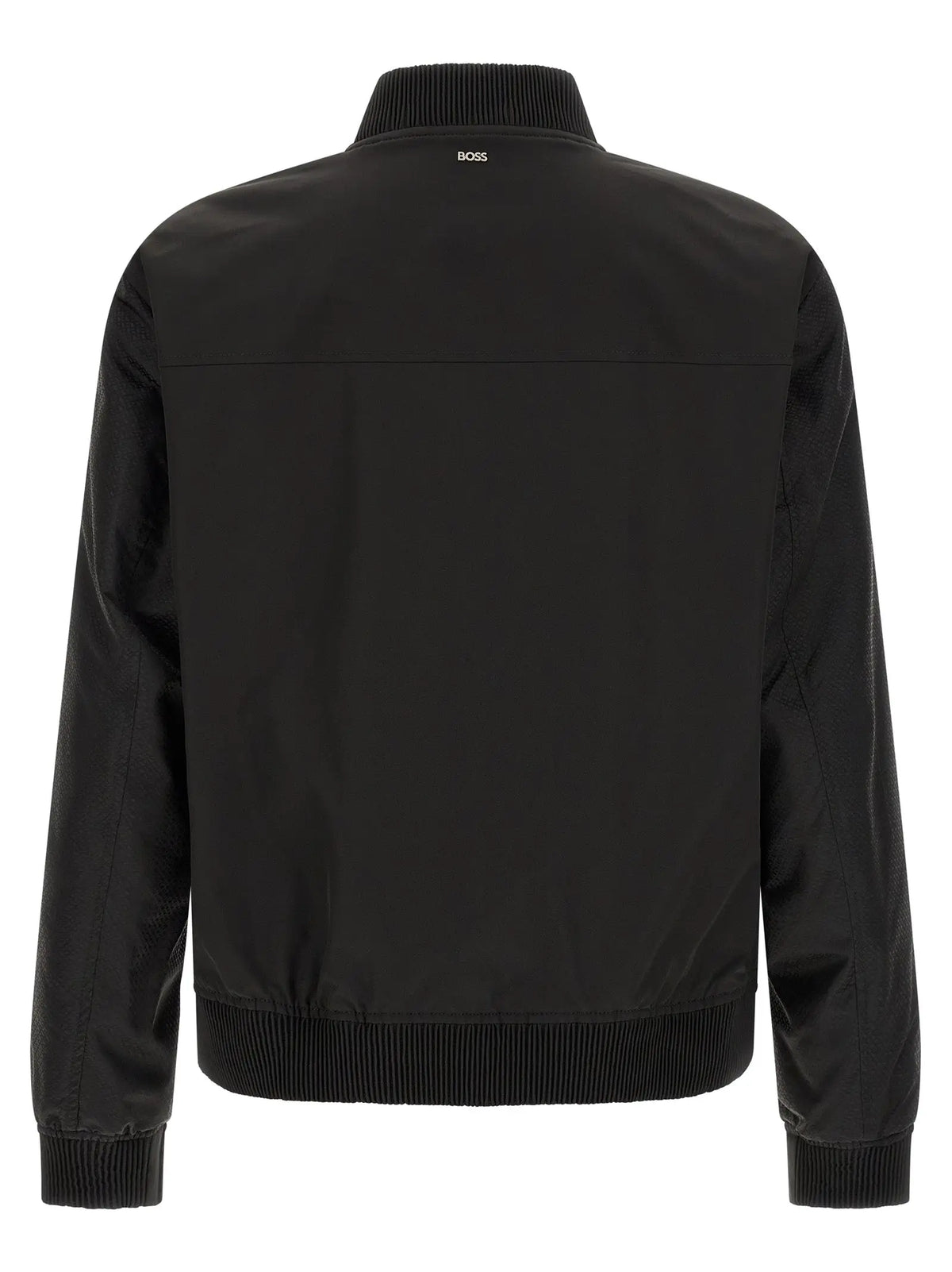 Veste bomber boss noire en polyester avec col et poignets en maille côtelée