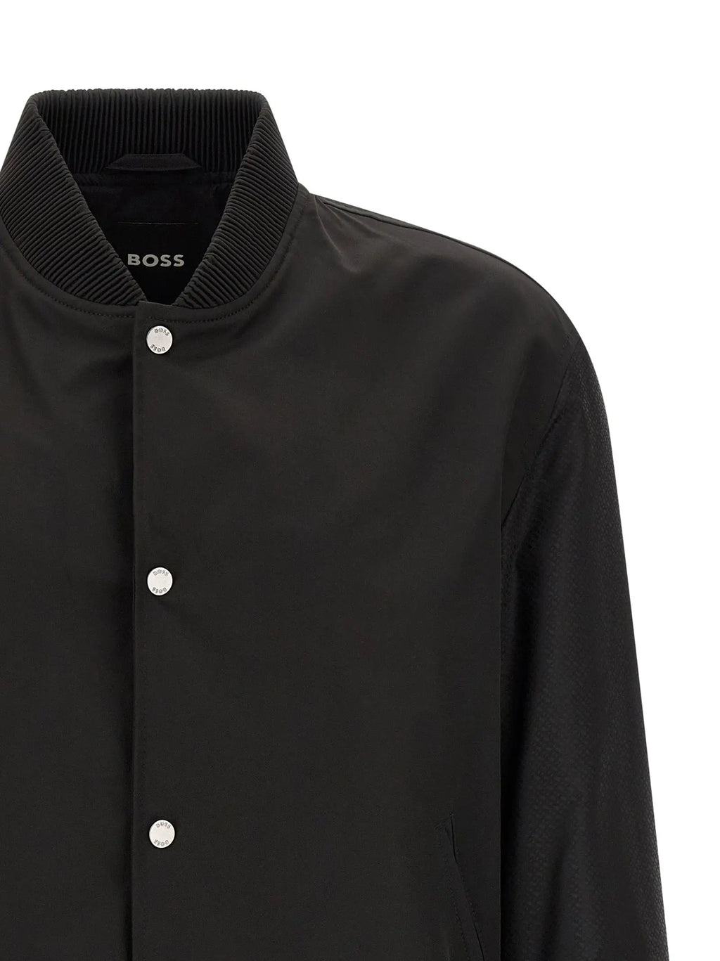 Blouson bomber hugo boss noir en polyester avec col côtelé et boutons argentés