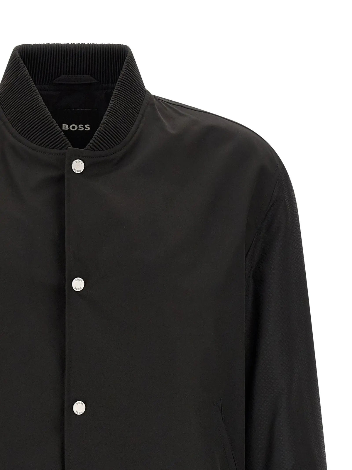 Blouson bomber hugo boss noir en polyester avec col côtelé et boutons argentés