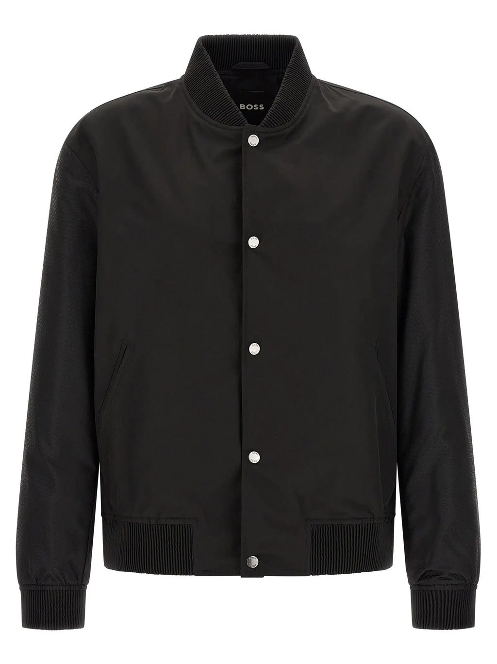 Veste bomber noire hugo boss en polyester avec boutons argentés et poignets et col côtelés