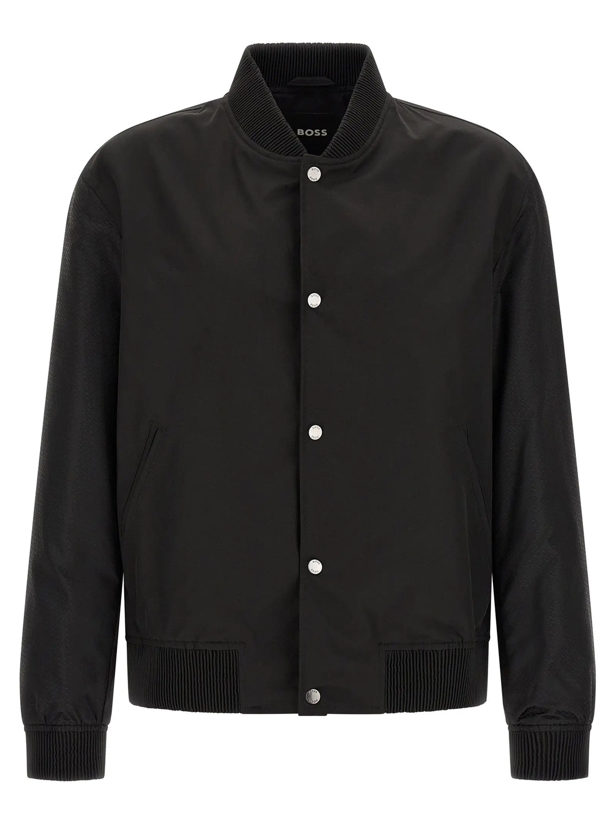 Veste bomber noire hugo boss en polyester avec boutons argentés et poignets et col côtelés