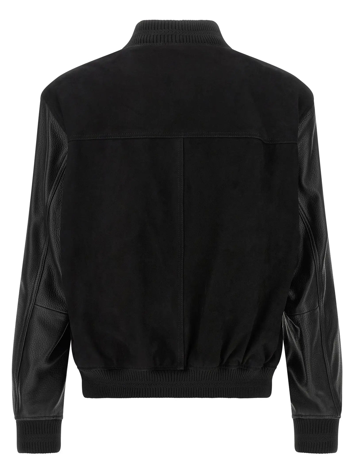 Hugo boss bomber noir en polyester avec corps en suède et manches en cuir avec poignets et col côtelés