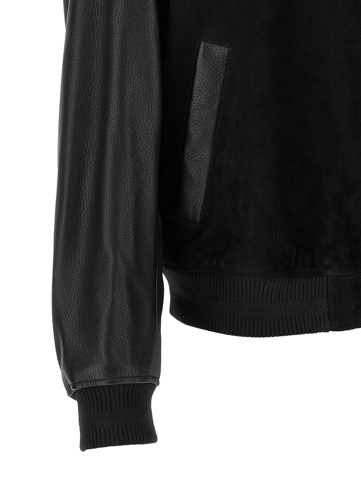 Blouson bomber hugo boss noir en cuir et daim avec poignets côtelés en polyester