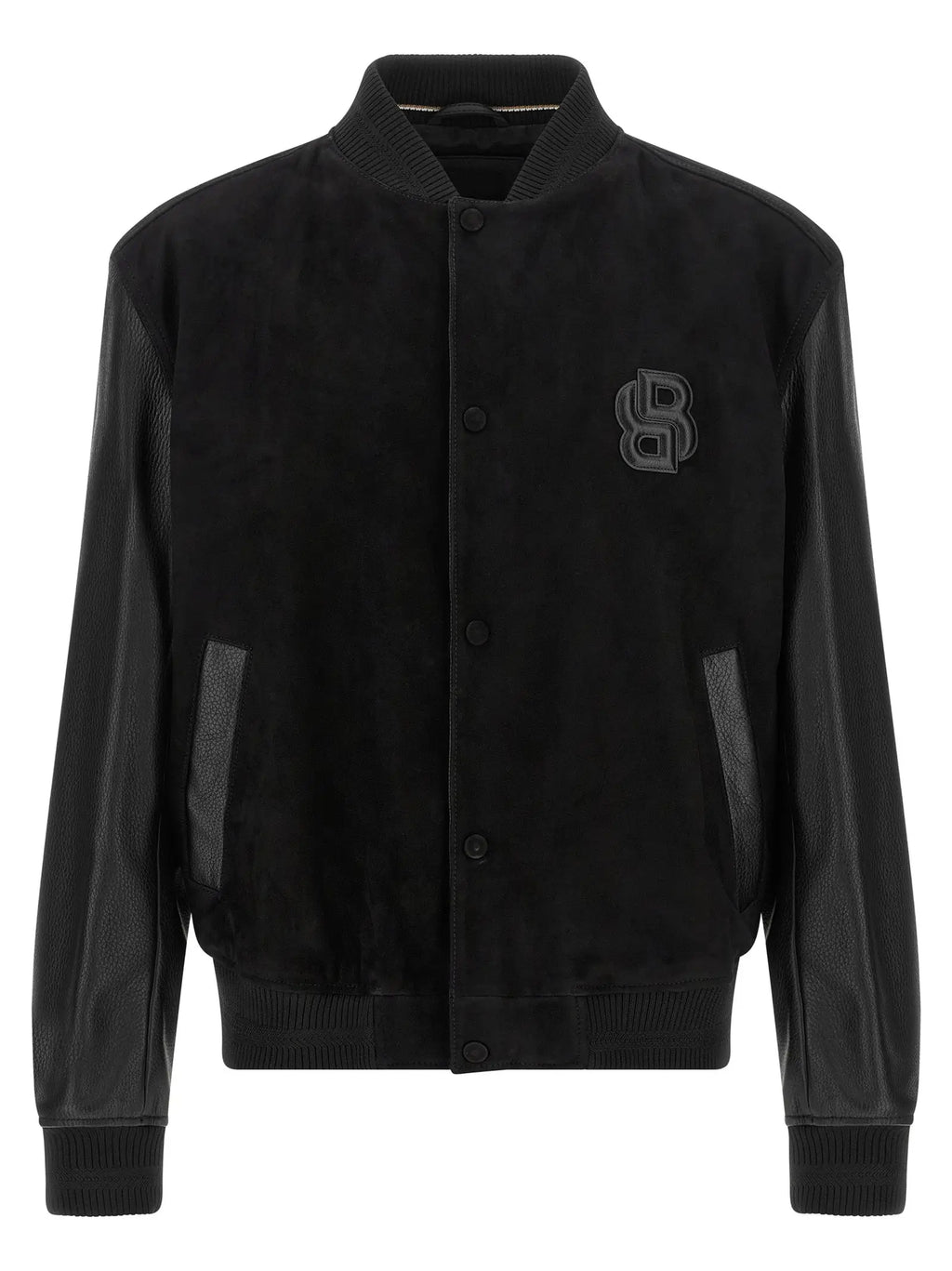 Blouson aviateur hugo boss noir en polyester avec cuir et suède et logo brodé subtil sur la poitrine