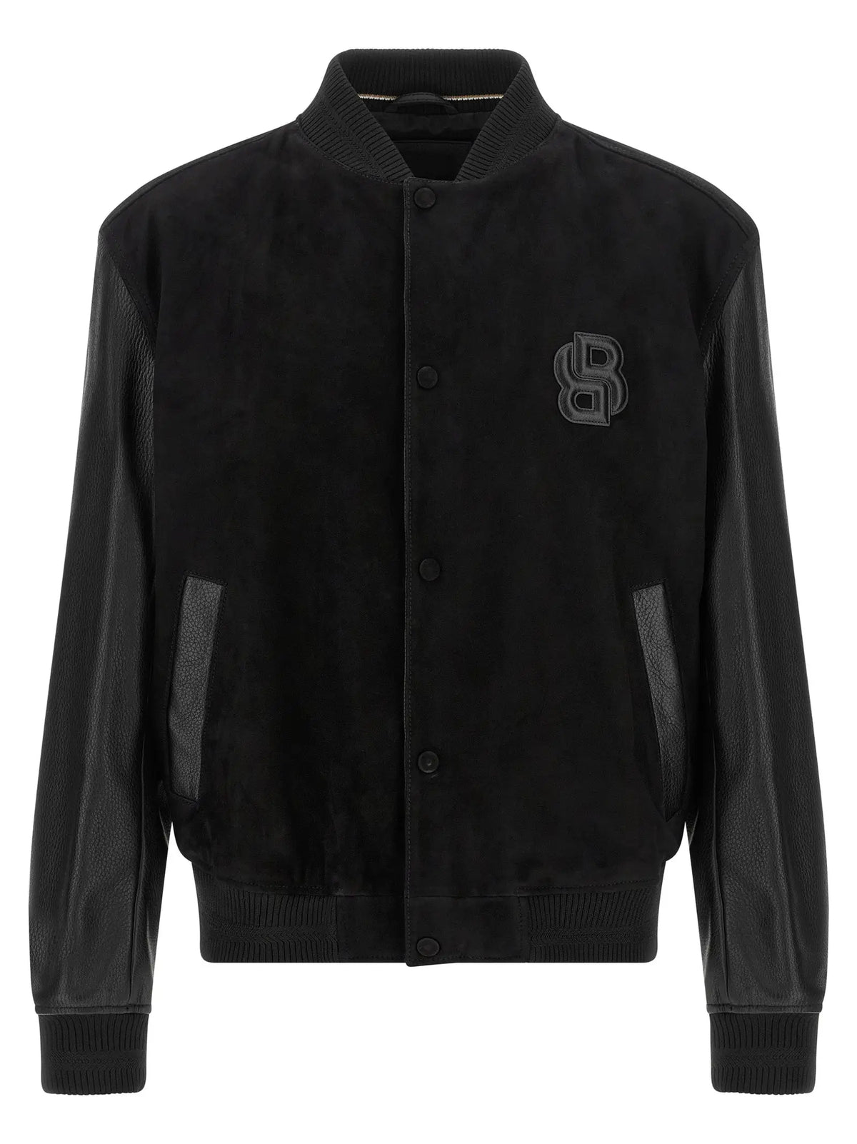 Blouson aviateur hugo boss noir en polyester avec cuir et suède et logo brodé subtil sur la poitrine