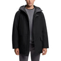 Parka noire à capuche hugo boss en polyester avec doublure matelassée et fermeture à boutons sur le devant
