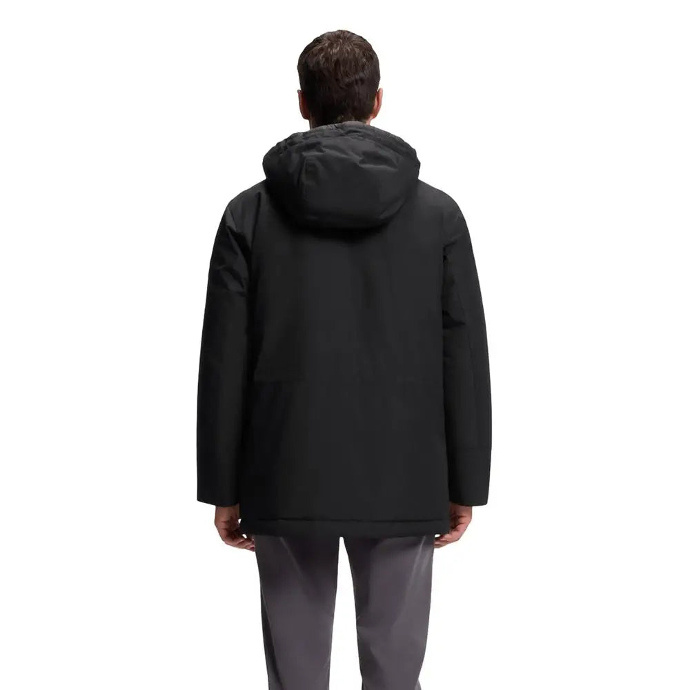 Veste noire à capuche hugo boss en polyester avec un design moderne et tissu lisse, vue de dos