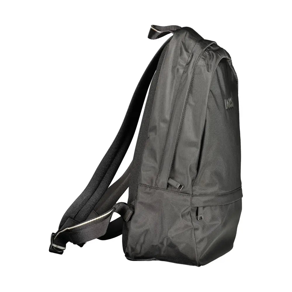 Sac à dos hugo boss noir en polyester texturé avec tissu gris foncé et logo discret sur le côté