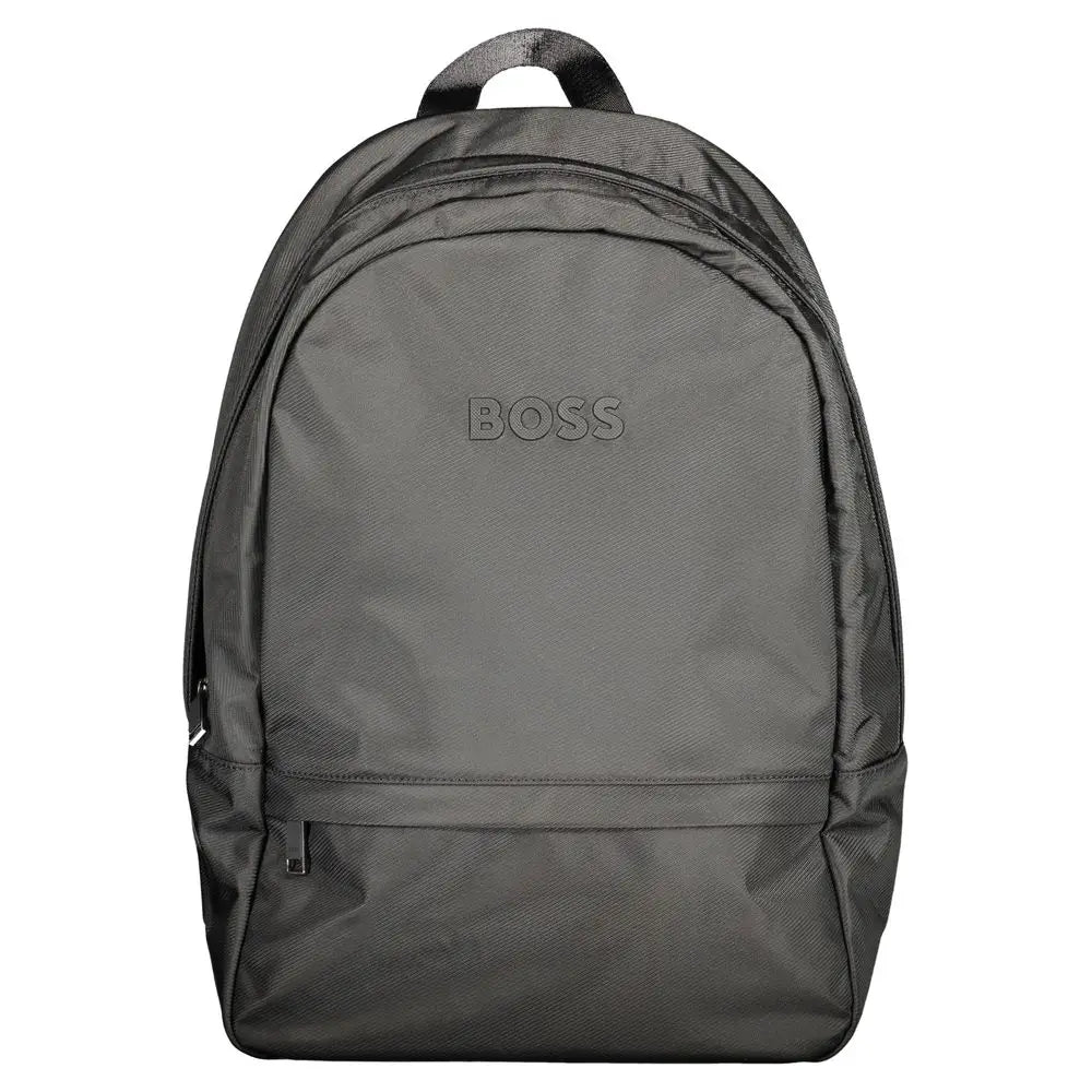Sac à dos homme hugo boss noir en polyester avec tissu texturé gris foncé et logo boss embossé sur le devant
