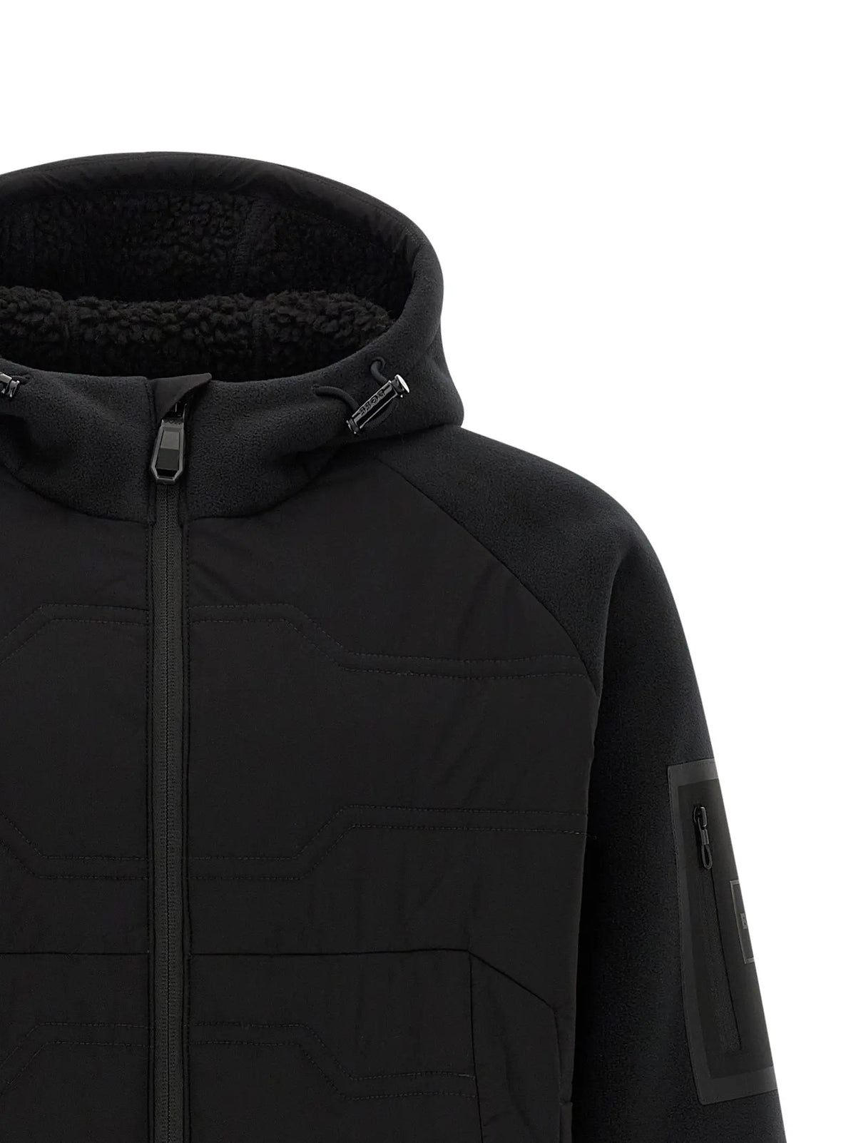 Veste noire hugo boss en polyester avec doublure polaire et panneaux géométriques subtils