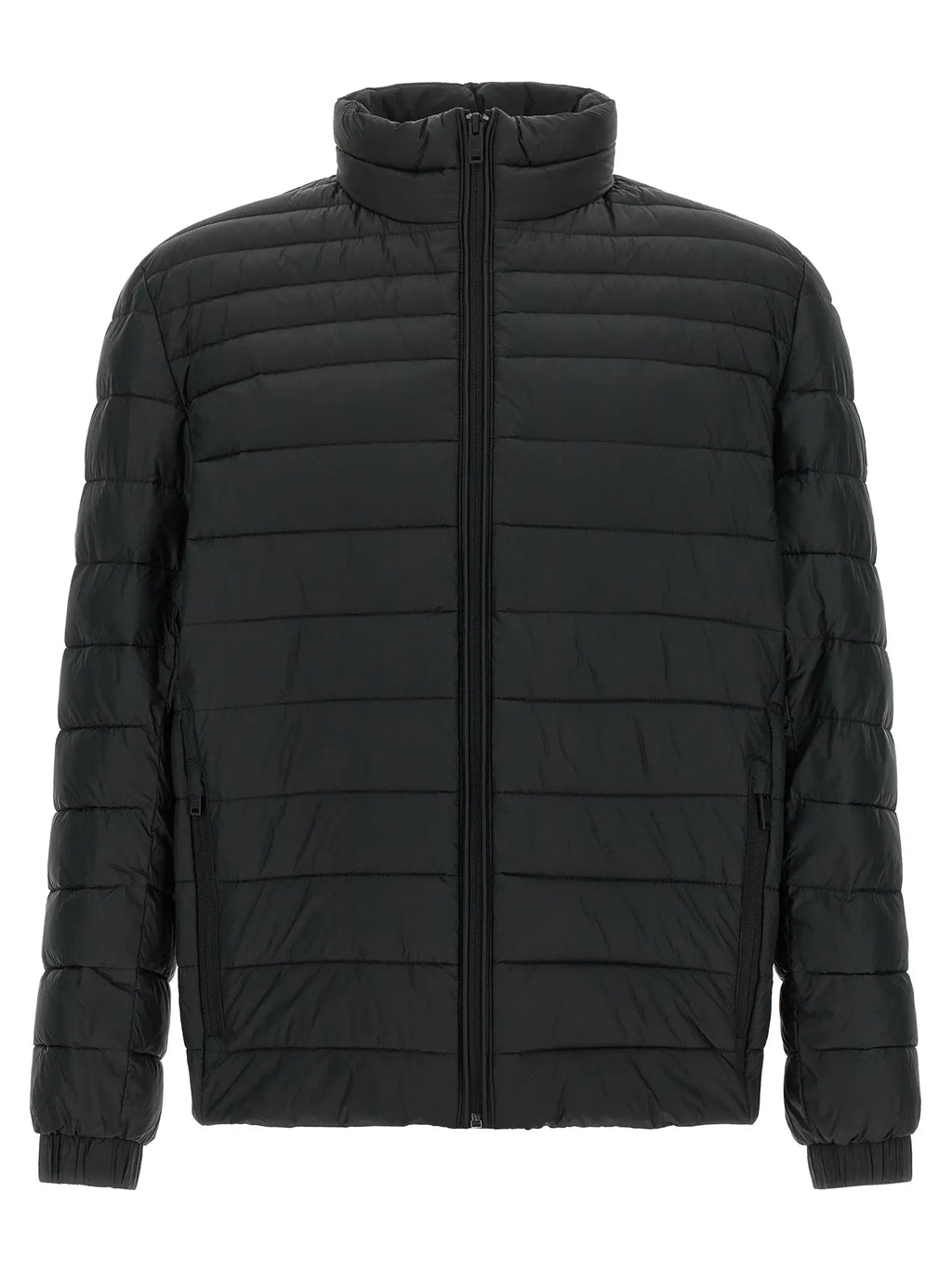 Veste matelassée noire hugo boss en polyamide recyclé avec col montant et fermeture éclair intégrale