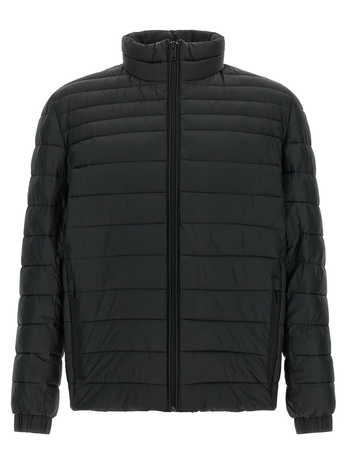 Veste matelassée noire hugo boss en polyamide recyclé avec col montant et fermeture éclair intégrale