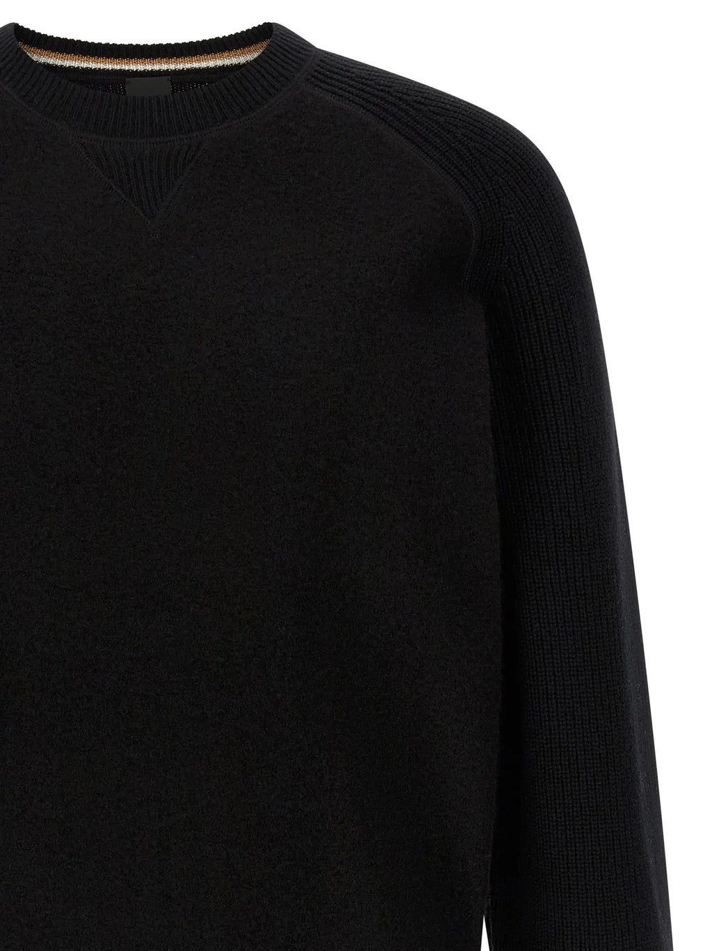 Cardigan hugo boss noir en laine vierge avec col intérieur beige contrastant en tricot côtelé